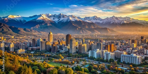Santiago Chile Skyline Panoramic View from Cerro San Cristobal - South America's Highest Lookout