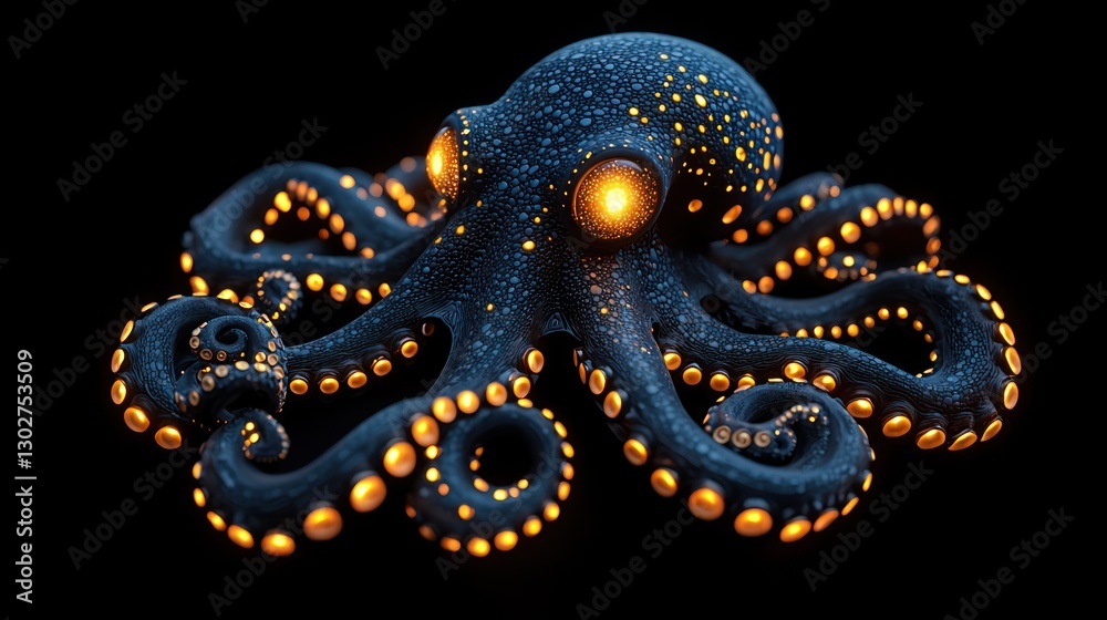Obraz premium Colorful Octopus with Bioluminescent Features on Black Background