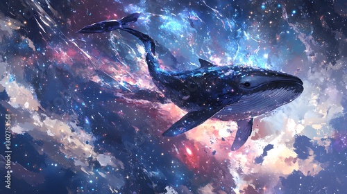 A celestial whale swimming through the vast expansive cosmos