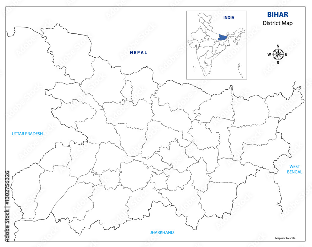 Fototapeta premium Bihar State Map with District Borders