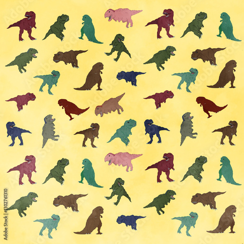 Cool and cute Tyrannosaurus pattern wallpaper Yellow version