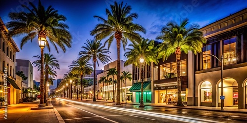 Silhouette of Luxury Shops on Rodeo Drive, Beverly Hills Night