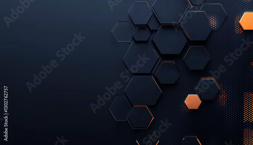 Background of abstract black 3d hexagon background design a dark honeycomb grid pattern. Abstract octagons dark 3d modern background photo