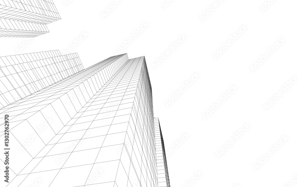 Fototapeta premium Abstract Architectural Wireframe of Modern Skyscrapers - 3D Perspective View