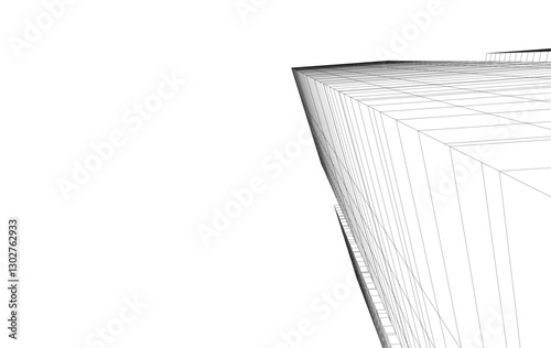 Abstract Architectural Wireframe of Modern Skyscrapers - 3D Perspective View