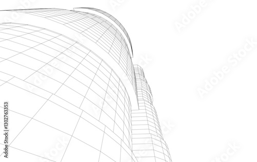 Abstract Architectural Wireframe of Modern Skyscrapers - 3D Perspective View