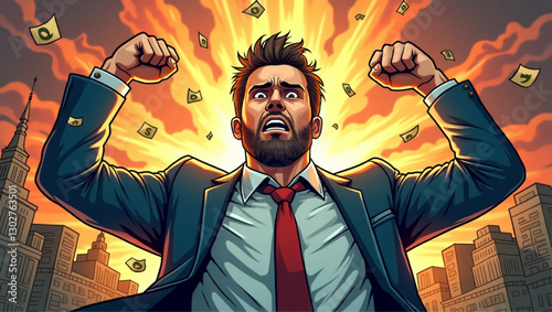 Investor Struggles Amid Financial Turmoil, Stock Prices Plunging, Economic Downturn, Investor's Dilemma, Business Collapse