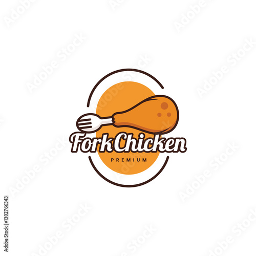 crispy fried chicken leg with fork illustration flat icon logo vector illustration design.