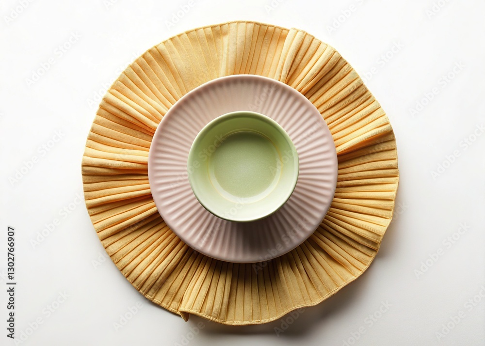 Obraz premium Sepia Vintage Saucer with Delicate Paper Texture & Soft Fabric Folds - Minimalist Luxury Stock Photo