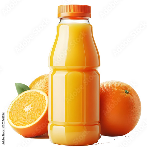 plastic bottle with orange juice isolated on white background