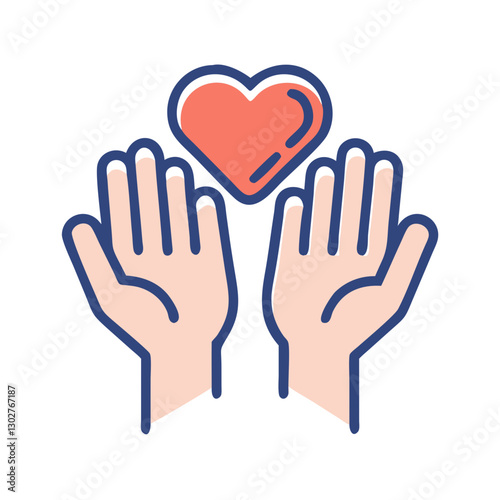 Caring hands reaching up towards a heart symbol representing compassion and support