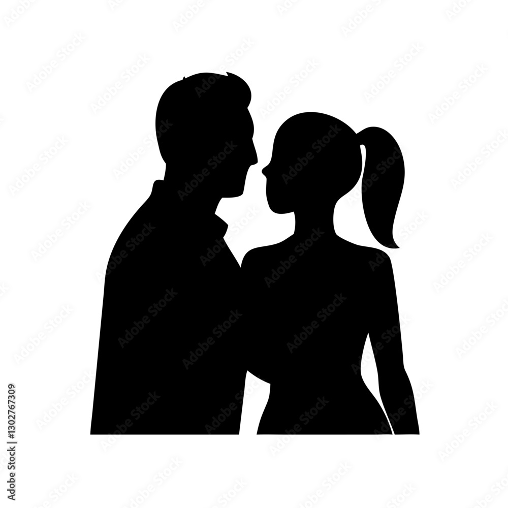 Couple silhouette vector icon depicting love and connection at sunset on a romantic evening Couple silhouette vector icon depicting love and connection at sunset on a romantic evening