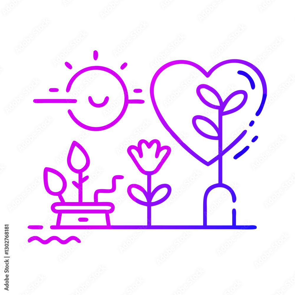 Love garden icon featuring plants and sunshine, emphasizing nature and affection in a vibrant vector style Love garden icon featuring plants and sunshine, emphasizing nature and affection in a vibrant vector style