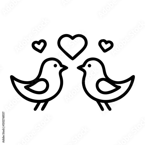 Vector icon featuring two birds expressing affection over hearts, symbolizing love and connection in a minimalist design