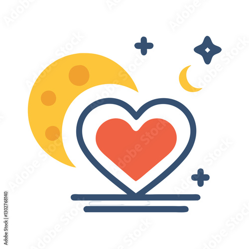 Hearts and moons create a romantic evening atmosphere in vector design for love-themed illustrations