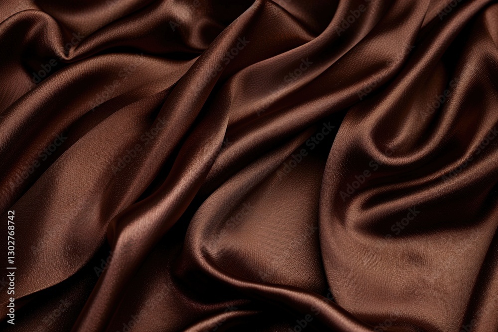 Fototapeta premium Luxurious flowing brown satin fabric with elegant texture and soft folds
