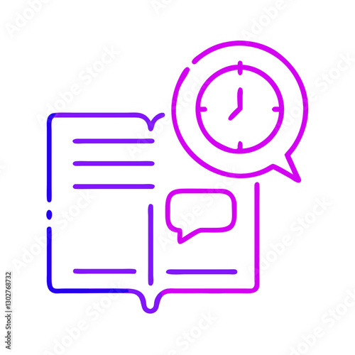 Vector icon depicting story time with a book, clock, and speech bubble representing reading and sharing tales in an engaging manner