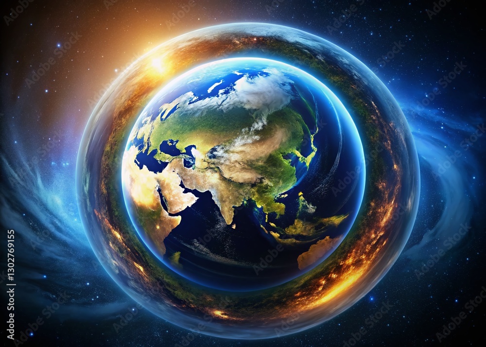 Fototapeta premium Spinning Earth Globe from Space: 4K Drone Photography of Global Exploration