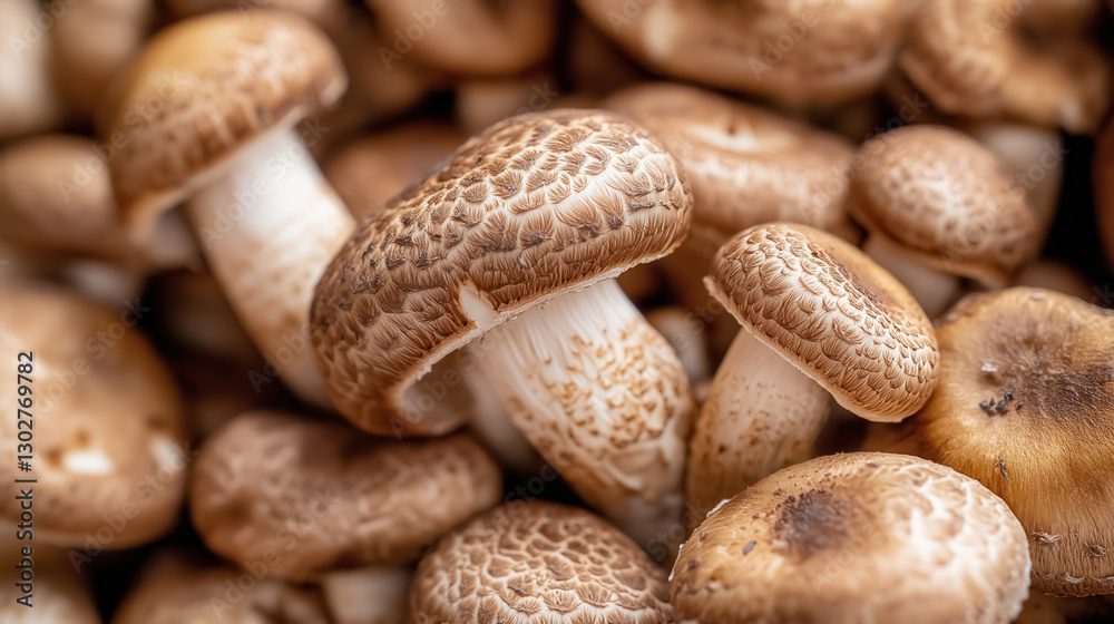A stunning close-up of fresh shiitake mushrooms A stunning close-up of fresh shiitake mushrooms