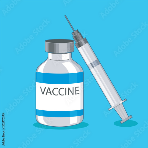 vaccine bottles and syringes. antibodies to prevent disease