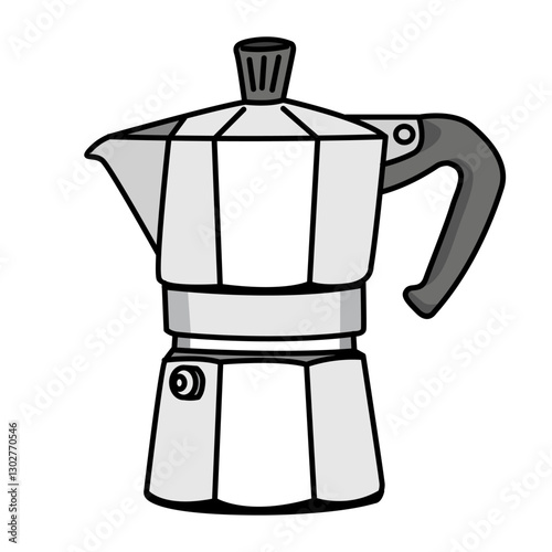 Caffettiera moka per caffè espresso. Macchinetta in metallo. Stile fumetto simpatico vettoriale editabile	