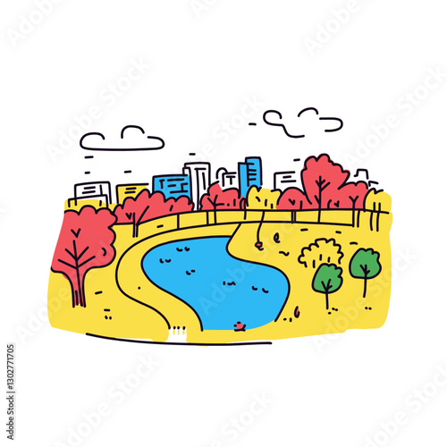 Central Park illustration in an doodle inca cartoon style. Simple minimalist drawing of Central Park