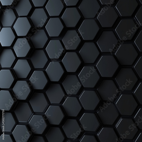 Background of abstract black 3d hexagon background design a dark honeycomb grid pattern. Abstract octagons dark 3d modern background photo