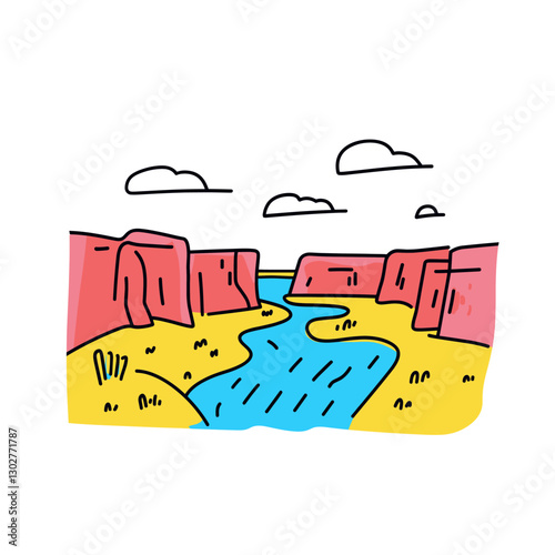 Grand Canyon National Park illustration in an doodle inca cartoon style. Simple minimalist drawing of Grand Canyon National Park