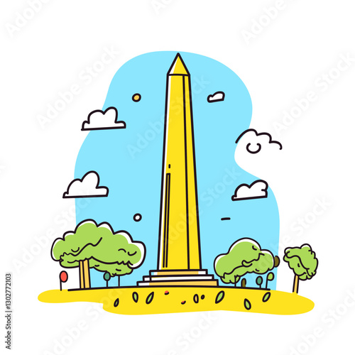 Washington Monument illustration in an doodle inca cartoon style. Simple minimalist drawing of Washington Monument