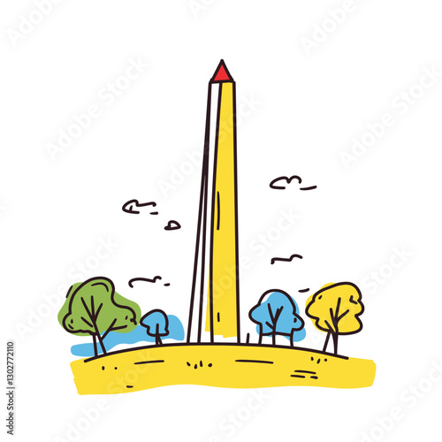 Washington Monument illustration in an doodle inca cartoon style. Simple minimalist drawing of Washington Monument