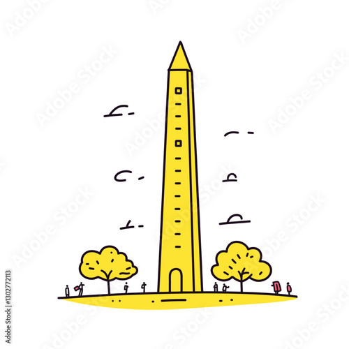 Washington Monument illustration in an doodle inca cartoon style. Simple minimalist drawing of Washington Monument