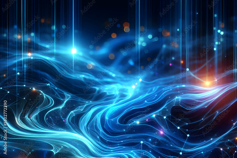 Fototapeta premium Abstract futuristic - technology Design digital Artificial intelligence. Science background. Big data circuit board texture background design. Waves flow. Quantum .technology concept. 3d illustration.