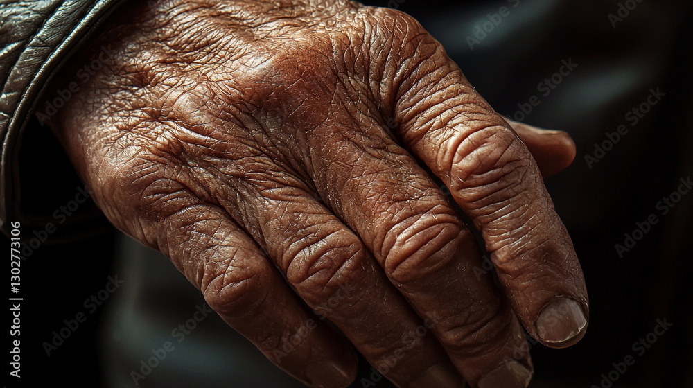 Fototapeta premium Closeup detailed image of a weathered elderly persons hand old skin aged body part time life nail