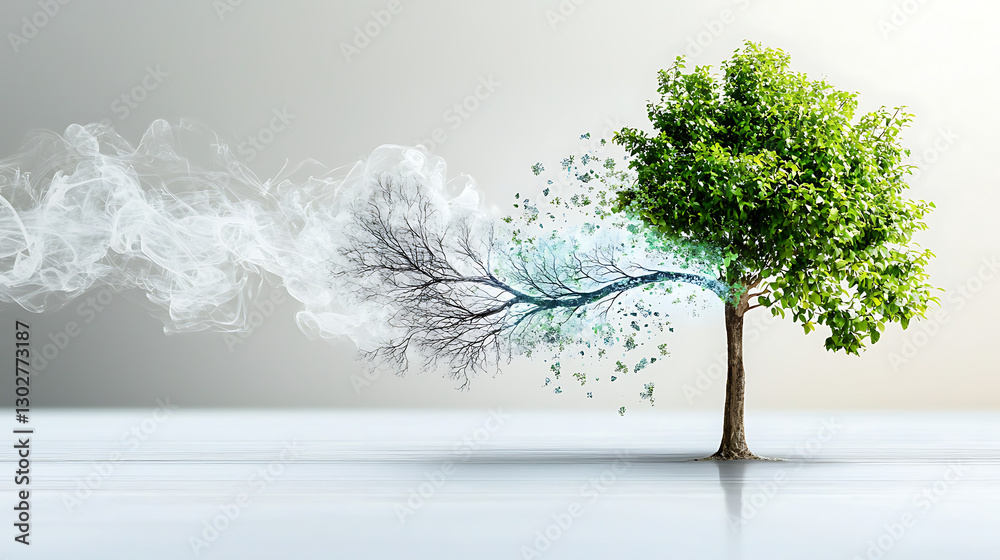 Obraz premium Transformation of life a tree evolving nature digital art minimalist background surreal concept