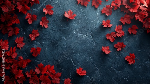 Red maple leaves on dark slate background photo