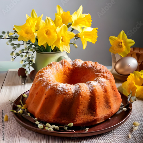 easter cake and flowers