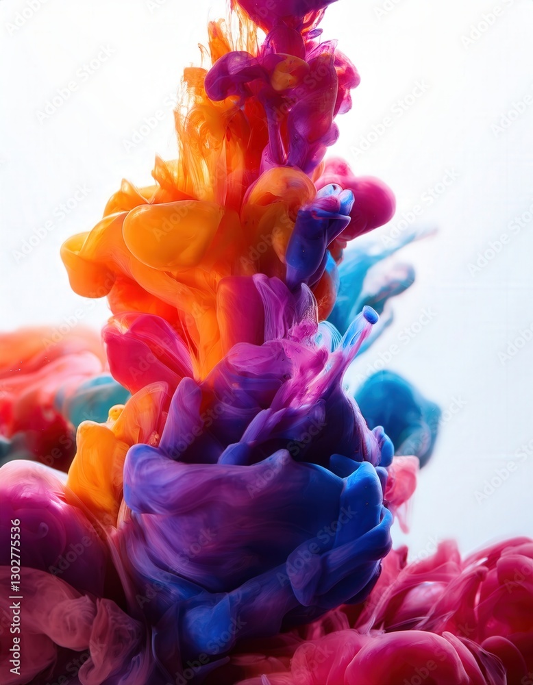 Obraz premium Ultra-macro shot of ink diffusing in water, creating mesmerizing, abstract patterns in vivid colors, capturing the fluid motion and intricate details of the swirling ink. 