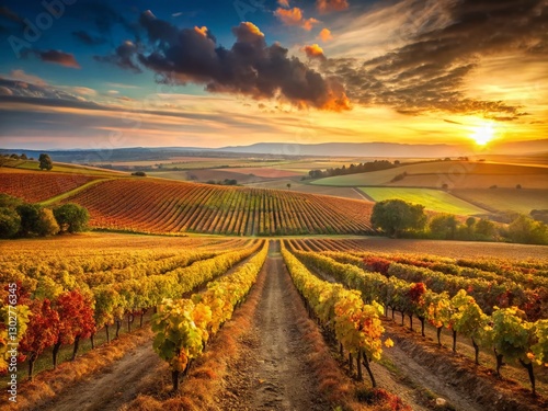 Sun-drenched Ribatejo Vineyard Landscape After Harvest, Santarem, Portugal