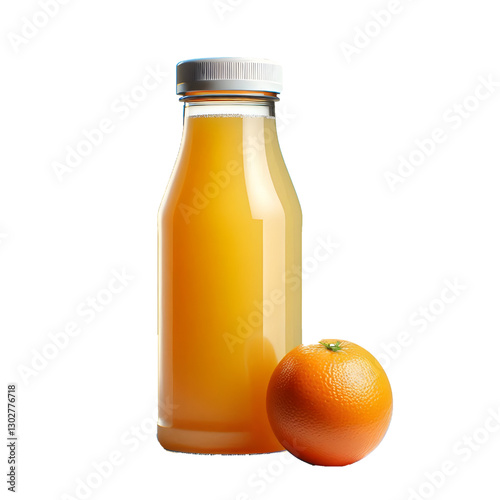 plastic bottle with orange juice isolated on white background