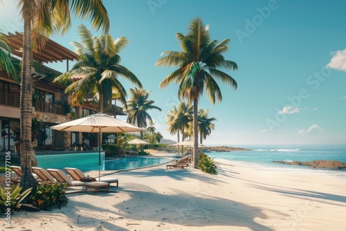 Ultra Hd Picture of Tropical Beachfront Hotel Resort with Pool and Palm Trees