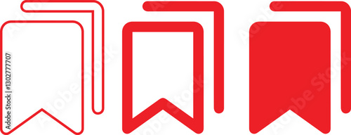 Red bookmark icons, minimalist design, flat graphic style, geometric shapes, varying opacity levels,