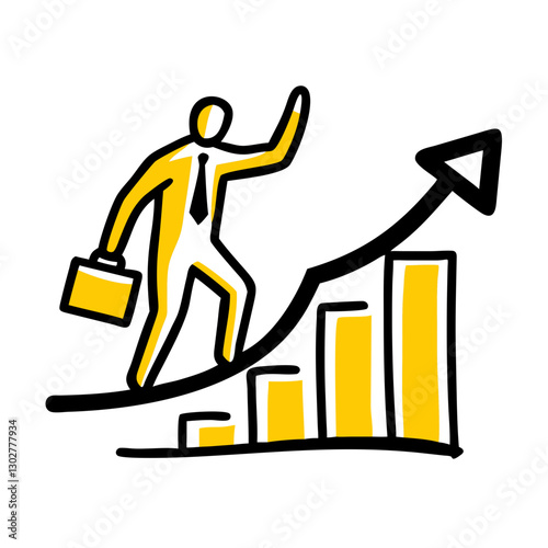 Career growth icon illustrating progress and success through rising bars and a figure with a briefcase in a dynamic pose