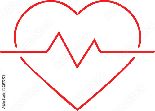 Red heart outline, electrocardiogram line, minimalist medical symbol, healthcare icon, cardiovascular health, simple graphic design