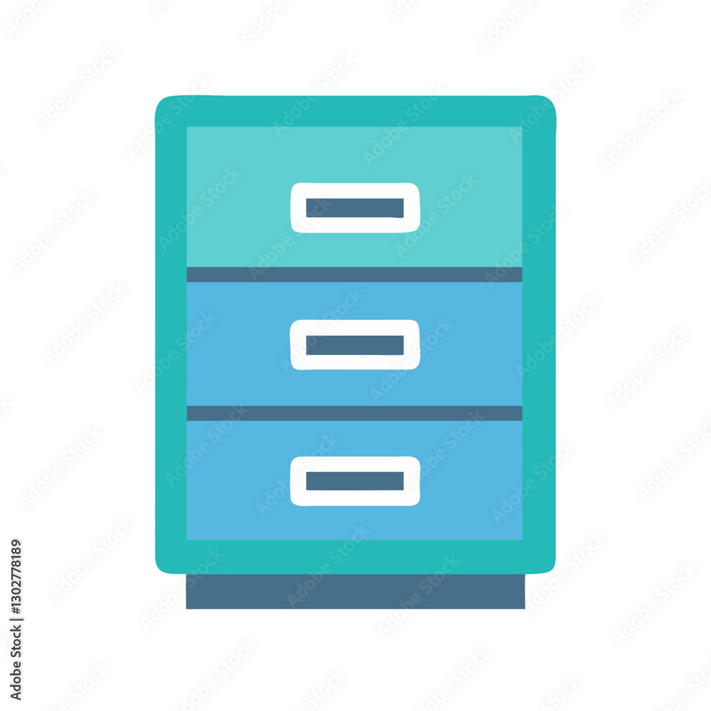 Vector icon of a three-drawer file cabinet designed in a modern style with a blue and green color scheme for organizational purposes Vector icon of a three-drawer file cabinet designed in a modern style with a blue and green color scheme for organizational purposes