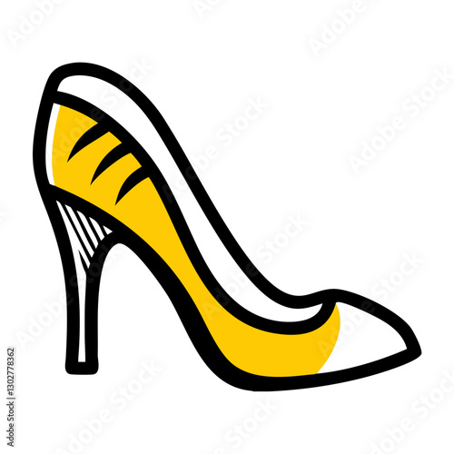 Stylish high heel icon designed in a bold yellow color, perfect for fashion branding and creative projects, highlighting elegance and footwear trends