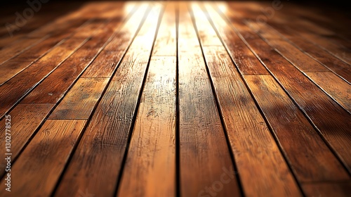 Sunlight on dark wood floor, interior, warm light, background blur, design texture.