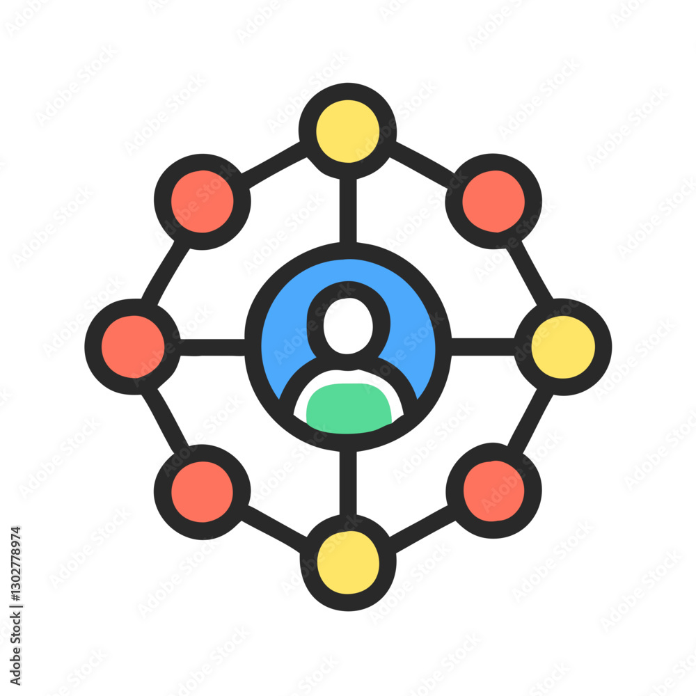 Network icon representing user relationships and connections in a collaborative platform for digital interaction and community building among individuals and groups Network icon representing user relationships and connections in a collaborative platform for digital interaction and community building among individuals and groups