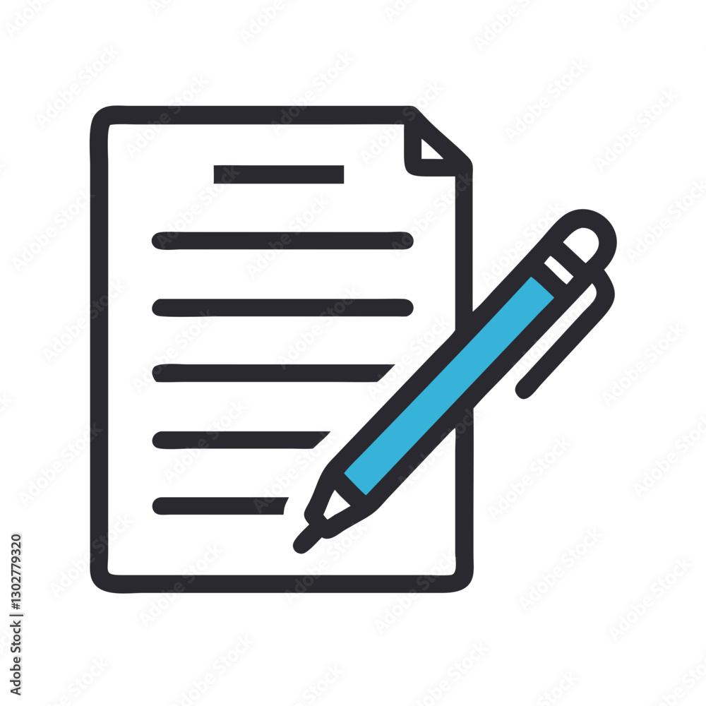 Vector icon showcasing a pen resting beside lined paper with a minimalist design suitable for educational or artistic themes Vector icon showcasing a pen resting beside lined paper with a minimalist design suitable for educational or artistic themes