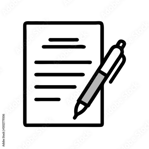 Vector illustration of a pen resting on paper showing lines for writing in a minimalist style
