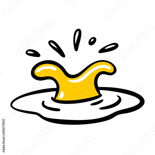 Puddle splash icon in bright yellow color showcasing playful water droplets rising from a surface